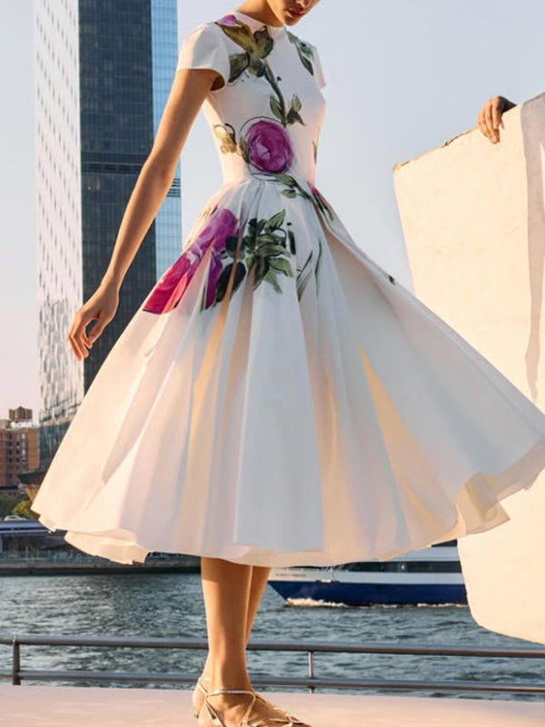 Round Neck Sleeveless Printed Party Dress