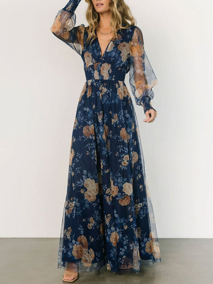 Elegant Beach Resort Printed Mesh Women's Dress