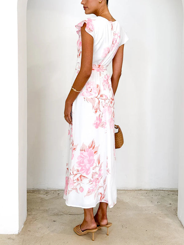 Gentle Lace-up Light Print Women's Dress