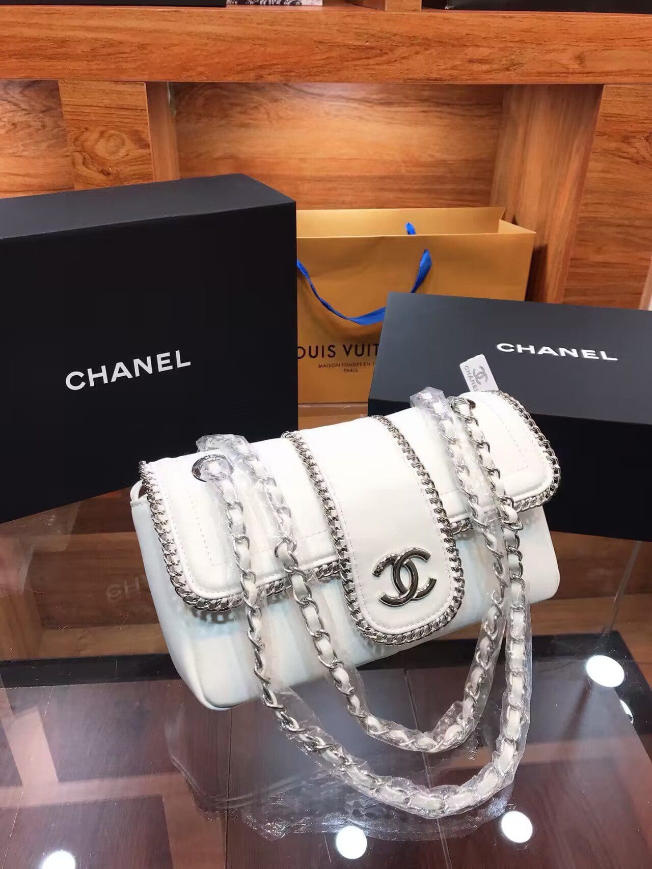 CHANEL Lambskin Mini Madison Flap White