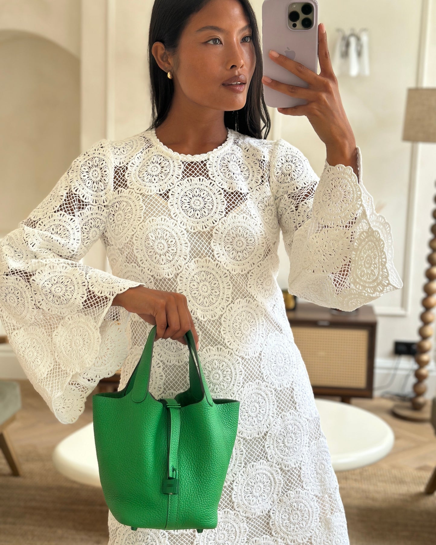 Hermès Picotin Lock 18cm in Bamboo Clemence Leather with Metallic Green Hardware