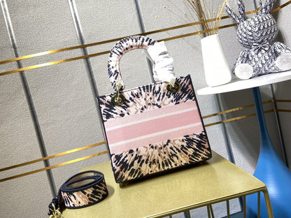 Dior Women Medium Lady D-Lite Bag Multicolor Tie & Dior Embroidery