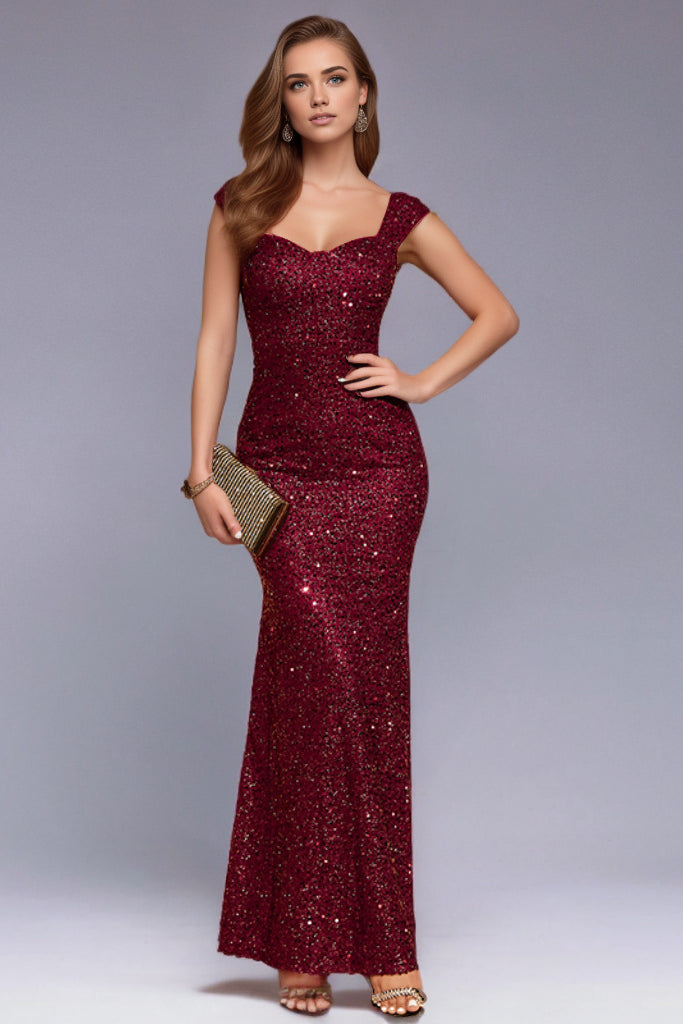loveedsTM-Solid color V-neck sequined suspender high waist evening dress