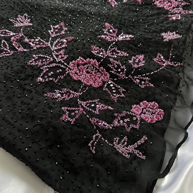 Black Retro Elegant Pink Beaded Chiffon Prom Dress Evening Dress Birthday Party Dress SH3595