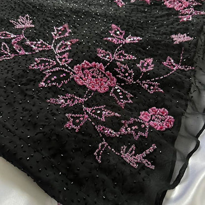 Black Retro Elegant Pink Beaded Chiffon Prom Dress Evening Dress Birthday Party Dress SH3595