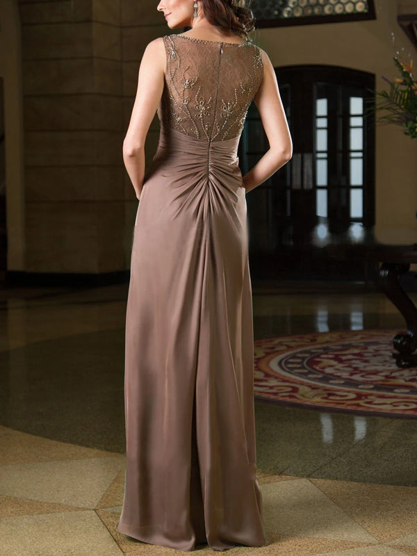 Round Neck Sleeveless Lace Solid Color Maxi Dress