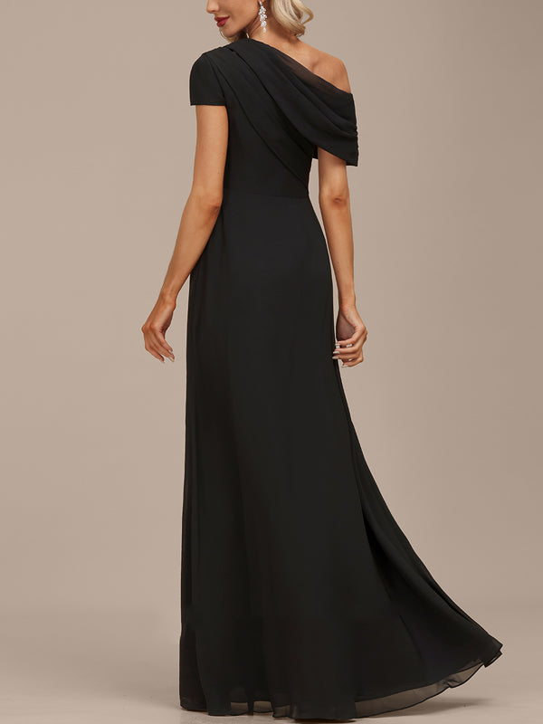 A-line Asymmetrical Floor-Length Chiffon Evening Dress With Pleated