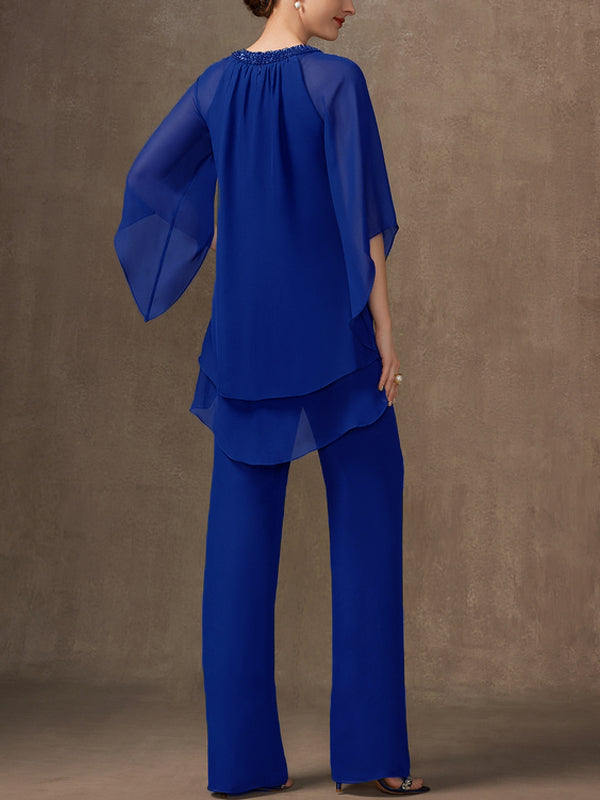 Chiffon Mother Sequin Top Trousers Suit
