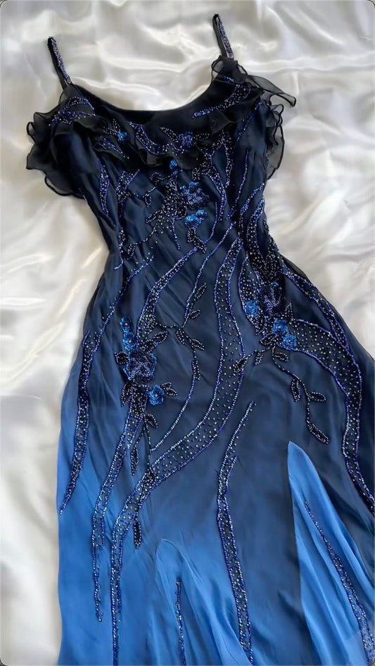 Navy Blue Gorgeous Exquisite Fashion Beaded Charming Long Tulle Elegant Ball Gown Evening Dress Party Dress gh3183