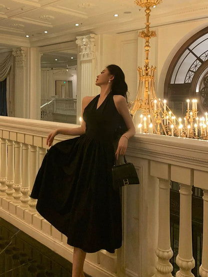 Sexy A Line Halter Black Sleeveless Prom Dresses Party Dress Summer Birthday Outfits Birthday Dresses W812