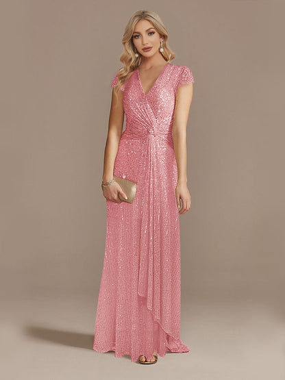 loveedsTM- New Luxury Champagne V-Neck Sequin Evening Dress Women Party Maxi Dress Beading Gowns Long Prom Cocktail Dresses
