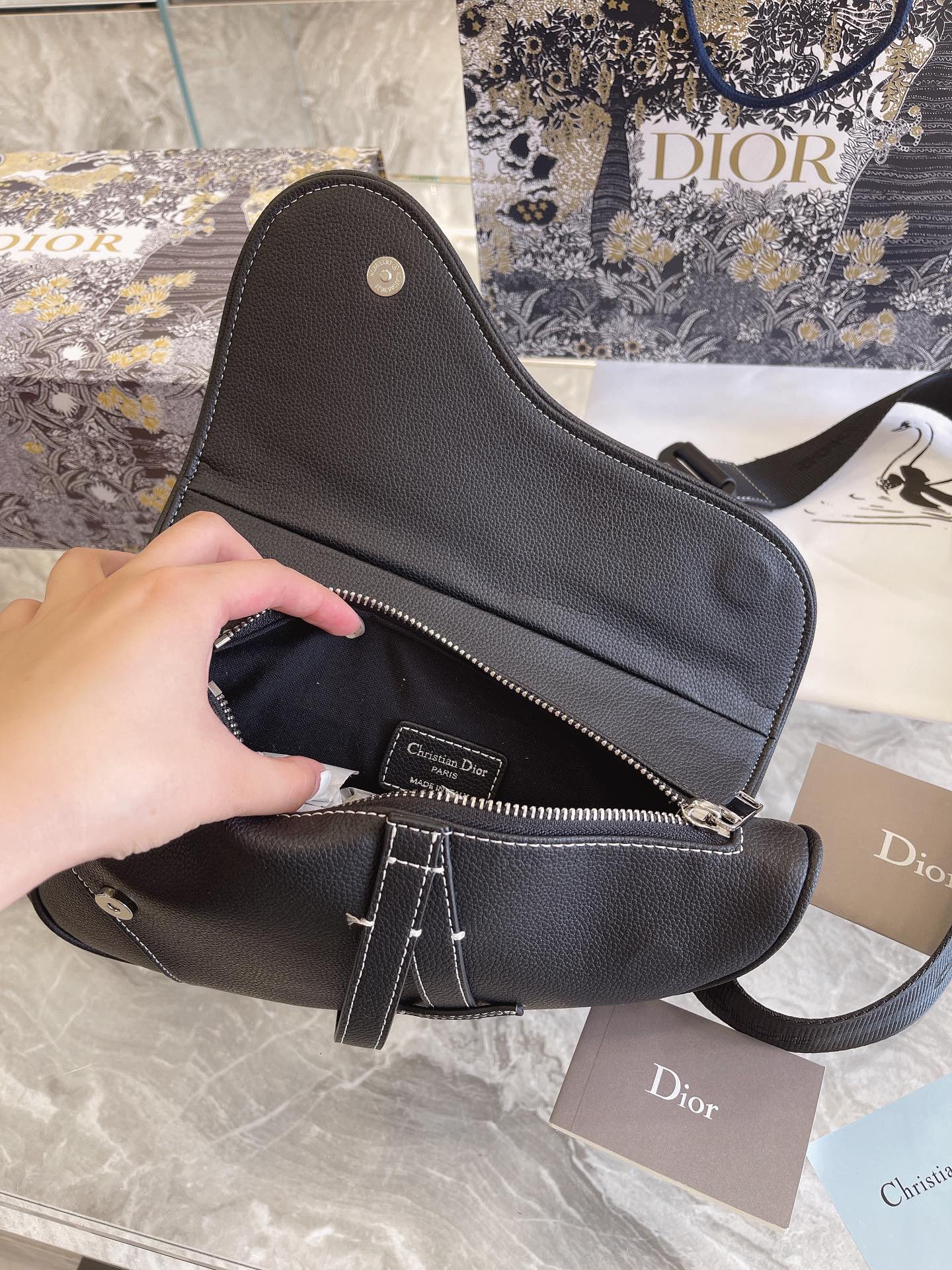 Dior Saddle Bag Black Grained Calfskin