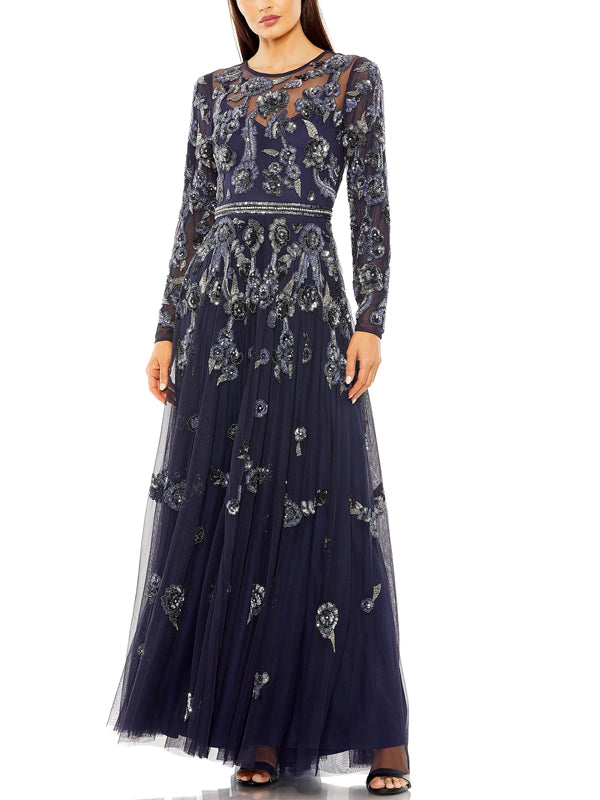 Round Neck Lace Solid Color Maxi Dress