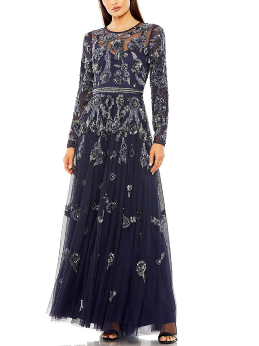 Round Neck Lace Solid Color Maxi Dress