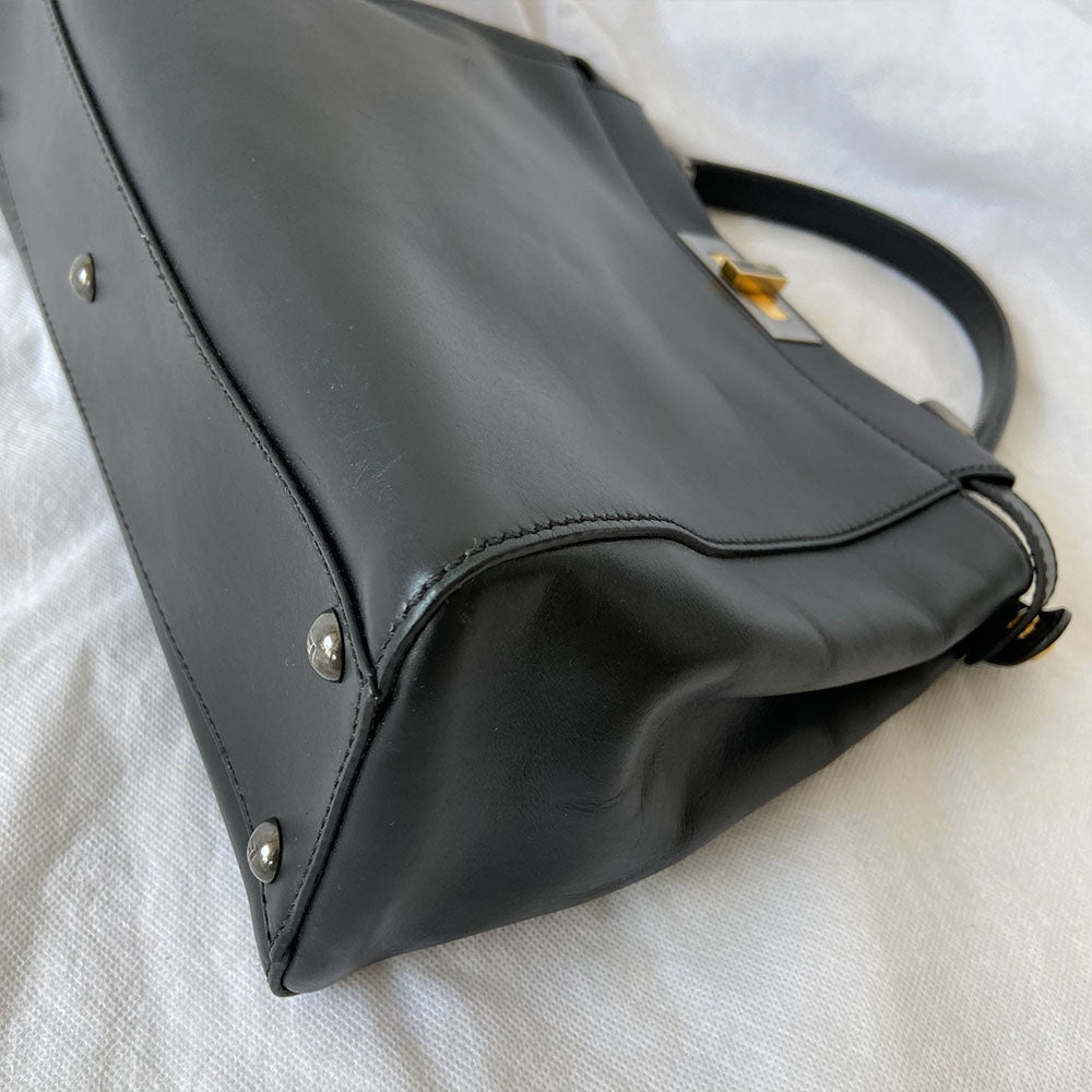 Fendi Black Leather Medium Peekaboo Top Handle Bag