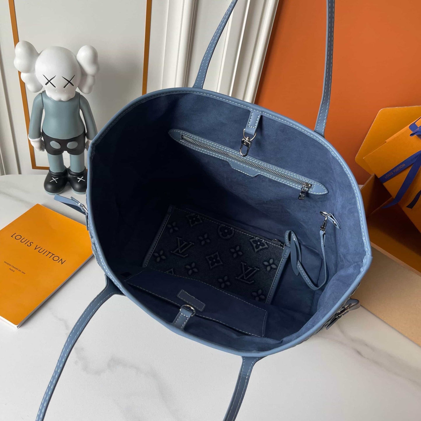 LOUIS VUITTON NEVERFULL MM BAG MONOGRAM DENIM BLUE 32CM