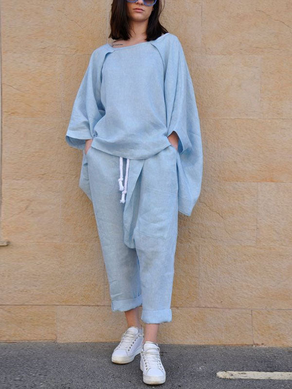 Temperament Bat Sleeve Comfortable Linen Women's Sets