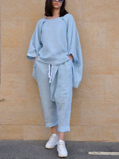 Temperament Bat Sleeve Comfortable Linen Women's Sets