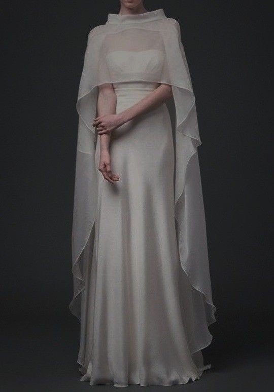 White Simple A Line Strapless Chiffon Prom Dress Evening Dress with Cape SH3652