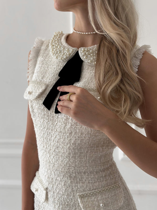 Pearl Tassel Elegant Women's Tweed Dress