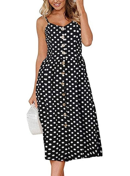loveedsTM- Boho Sexy Floral Dress Summer Vintage Casual Sundress Female Beach Dress Midi Button Backless Polka Dot Striped Women Dress
