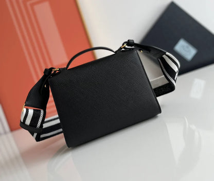 Prada Monochrome Saffiano 21 Leather Bag in Black 21x14x6.5cm