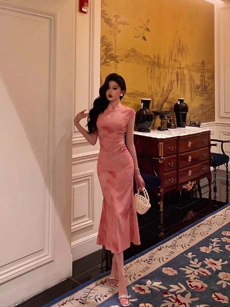 Sexy Mermaid High Neckline Pink 18th Birthday Dress Long Party Birthday Outfits For Women For Women DP0182