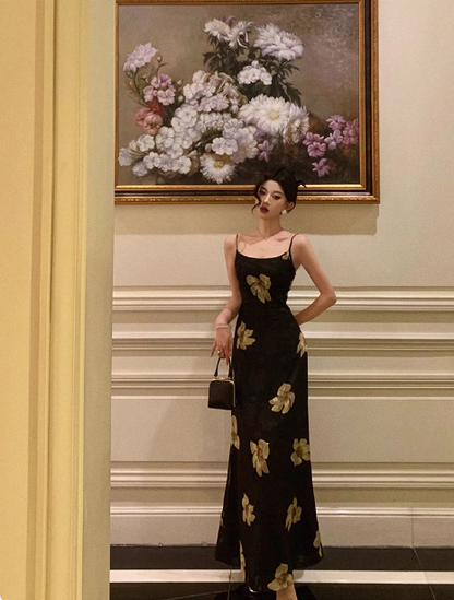 Vintage A line Spaghetti Straps Black 18th Birthday Dress Long Party Gown Birthday Outfits For Women DP0195