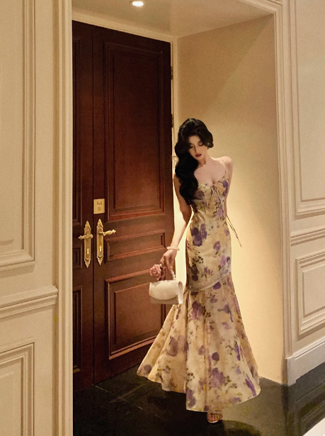 Cute Mermaid Spaghetti Straps Floral Sleeveless 18th Birthday Dress Party Gown Birthday Outfits For Women DP0201