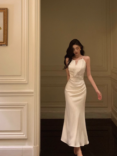 Vintage Mermaid Halter White Sleeveless 18th Birthday Dress Party Gown Birthday Outfits For Women DP0203