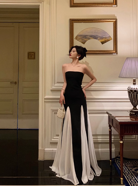 Sexy A line Strapless Black 18th Birthday Dress Long Party Birthday Outfits For Women DP0188