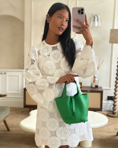 Hermès Picotin Lock 18cm in Bamboo Clemence Leather with Metallic Green Hardware