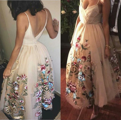 Champagne tulle dress, spaghetti knee length appliques homecoming dress, 3D butterfly cocktail dress cg1532