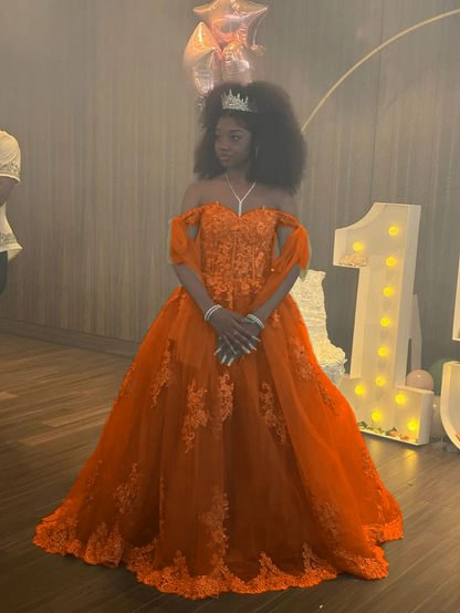 A Line Green Tulle Lace Princess Dresses Off the Shoulder Party Ball Gowns         fg6204