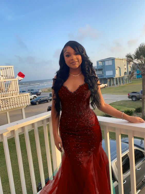 Dark Green Mermaid Tulle Lace Prom Dress Winter Formal Gown      fg4863