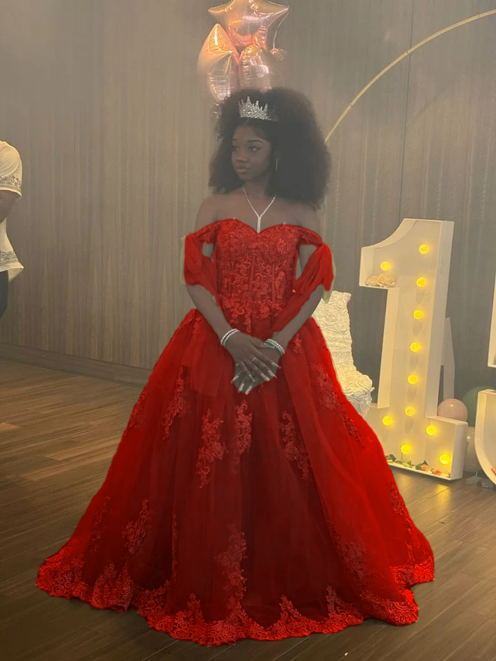 A Line Green Tulle Lace Princess Dresses Off the Shoulder Party Ball Gowns         fg6204