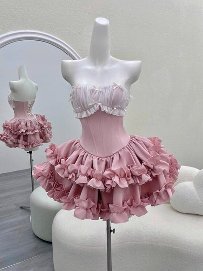 Cute Ball Gown Strapless Pink Party Dresses Short Formal Homecoming Dresses Night Chic Elegant Short Dresses Cocktail Dress 16th Birthday Outfits Hoco Dresses DH2759