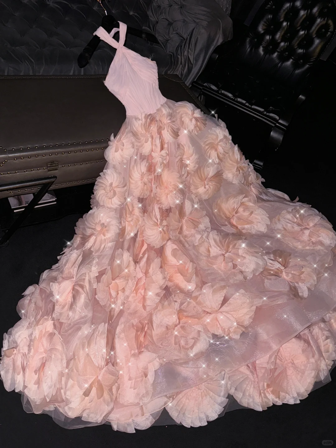 Gentle A Line Halter Pink 3D Flower Tulle Long Prom Dress Graduation Prom Dress SH2458