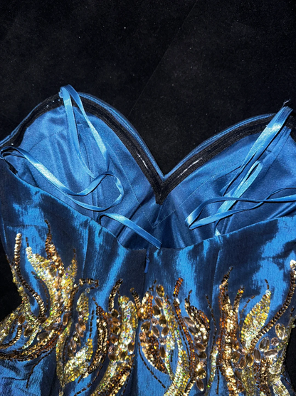 Royal Blue A Line Sweetheart Neck Sequin Beaded Satin Short Homecoming Dress SH3145