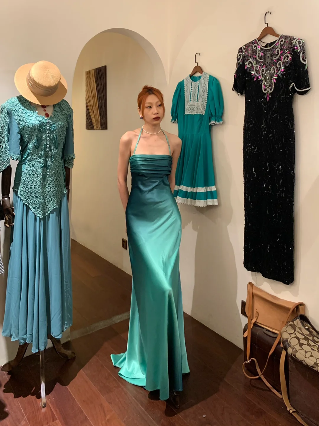 Simple A Line Halter Ombre Blue Satin Open Back Prom Dress Evening Dress SH2974