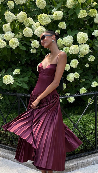 Burgundy Spaghetti Straps A-Line Long Party Dress Birthday Outfits      fg7248