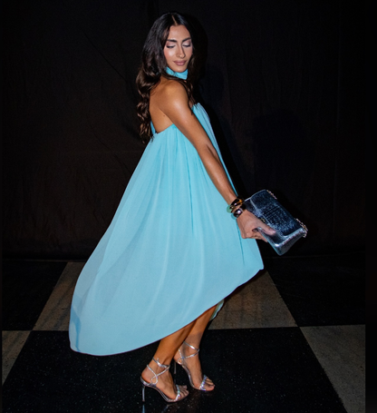 Unique A Line Strapless Blue Chiffon Short Long Prom Dress Evening Dress SH2290