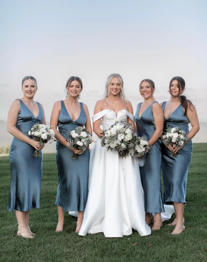 Cute Sheath V Neck Blue Satin Bridesmaid Dress Evening Dress SH2833