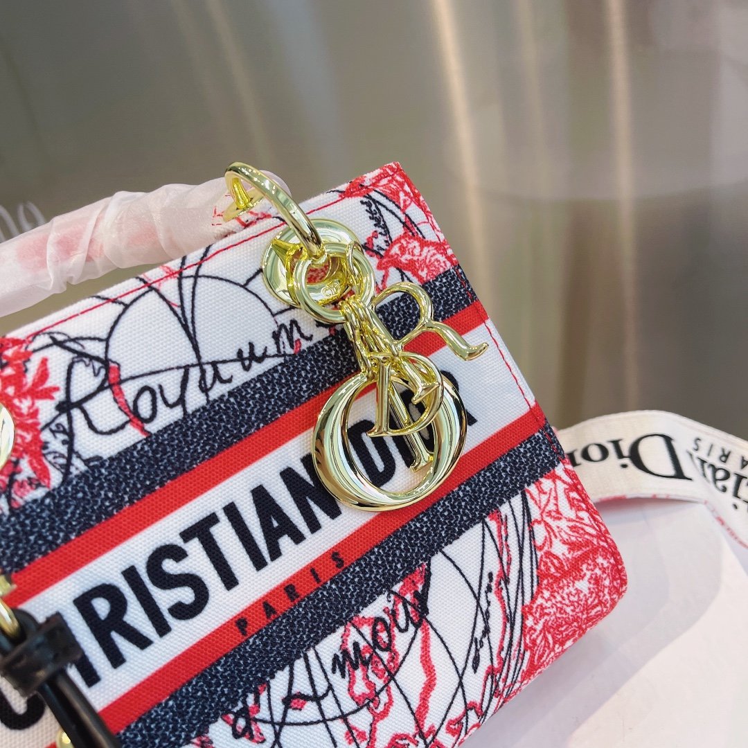 Lady D-Lite Medium Embroidery Canvas 2-Ways Tote Bag White