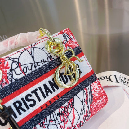 Lady D-Lite Medium Embroidery Canvas 2-Ways Tote Bag White