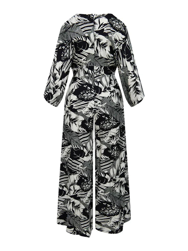 Loose Waisted Elegant Printed Women's Jumpsuit