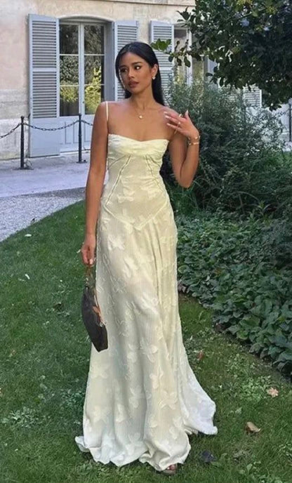 Ivory Tulle Spaghetti Strap Elegant Long Evening Gown Party Dress gh3014