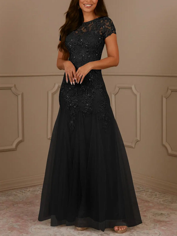Mermaid Scoop Sequins Tulle Dress