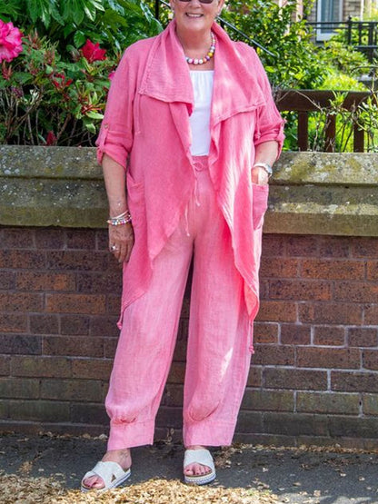 Simple Design Cotton Linen Women's Suit