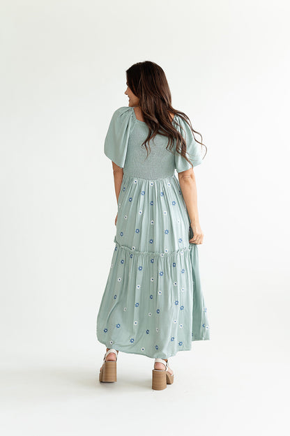 loveedsTM-Clementine Embroidered Dress in Dusty Blue
